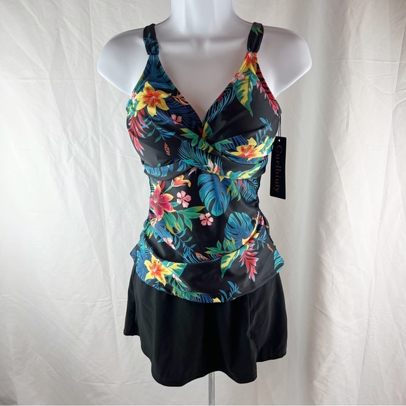 CURLBIUTY Tankini Swimsuit 2-Piece Modest Tummy Control Bathing Suit Swimwear SM - Picture 4 of 9